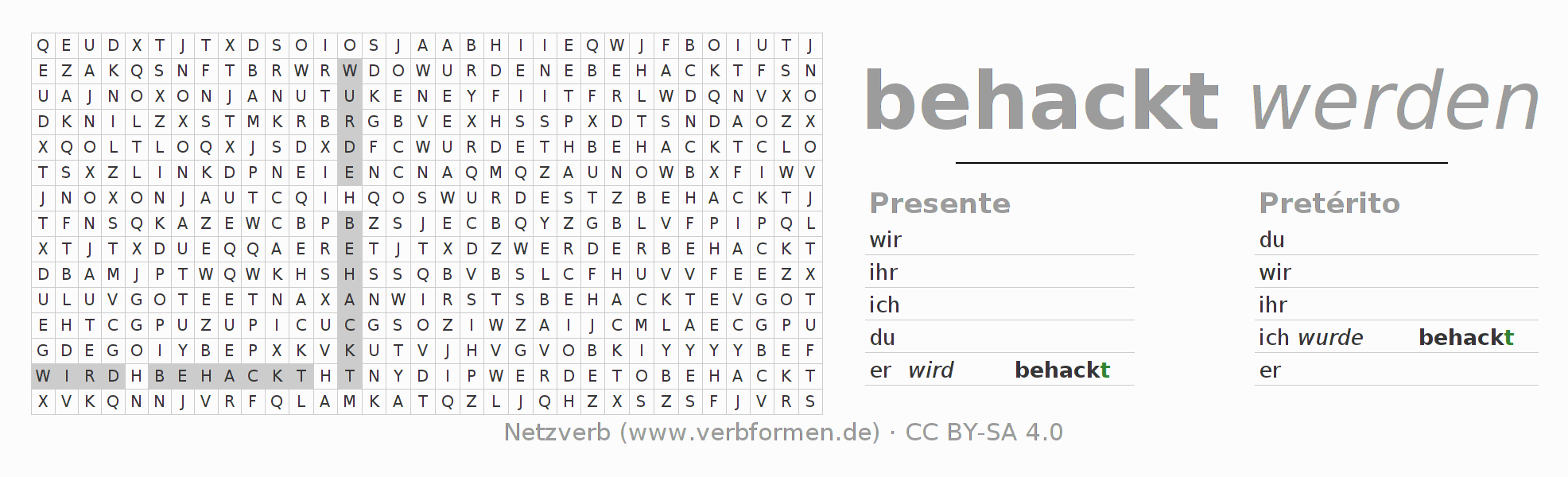 Juego de palabras cruzadas para la conjugación del verbo behacken