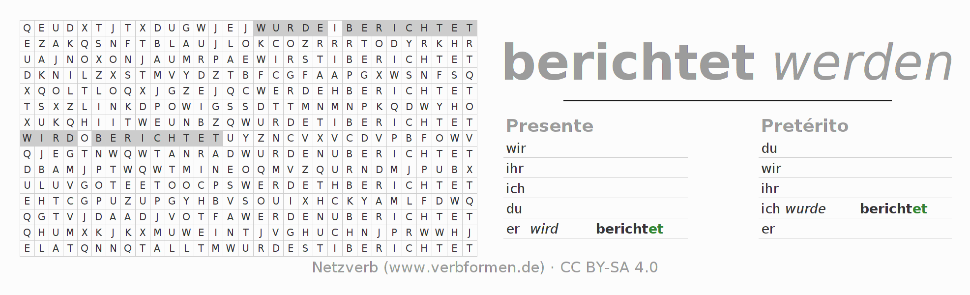 Juego de palabras cruzadas para la conjugación del verbo berichten