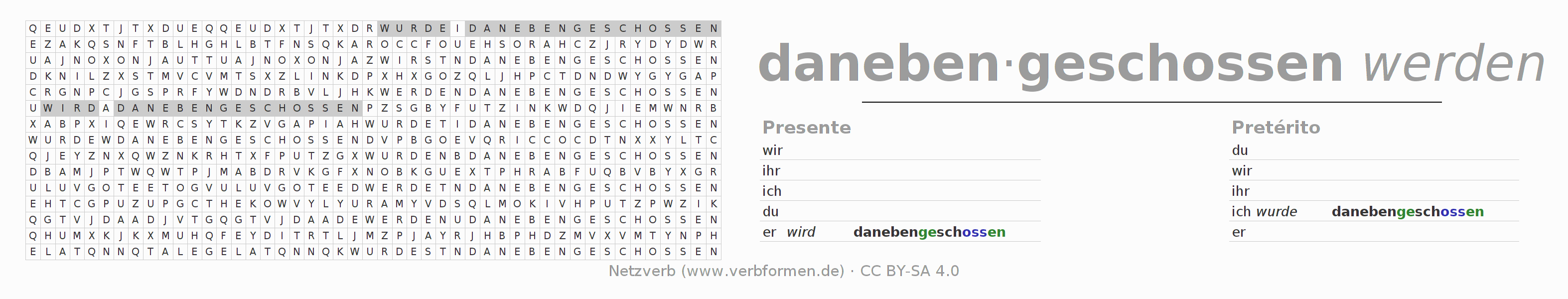 Juego de palabras cruzadas para la conjugación del verbo danebenschießen