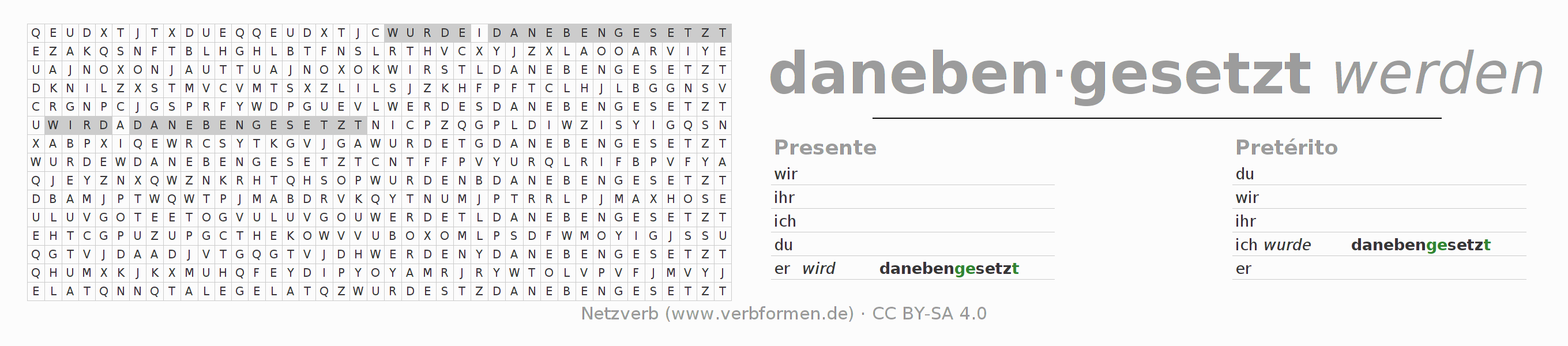 Juego de palabras cruzadas para la conjugación del verbo danebensetzen