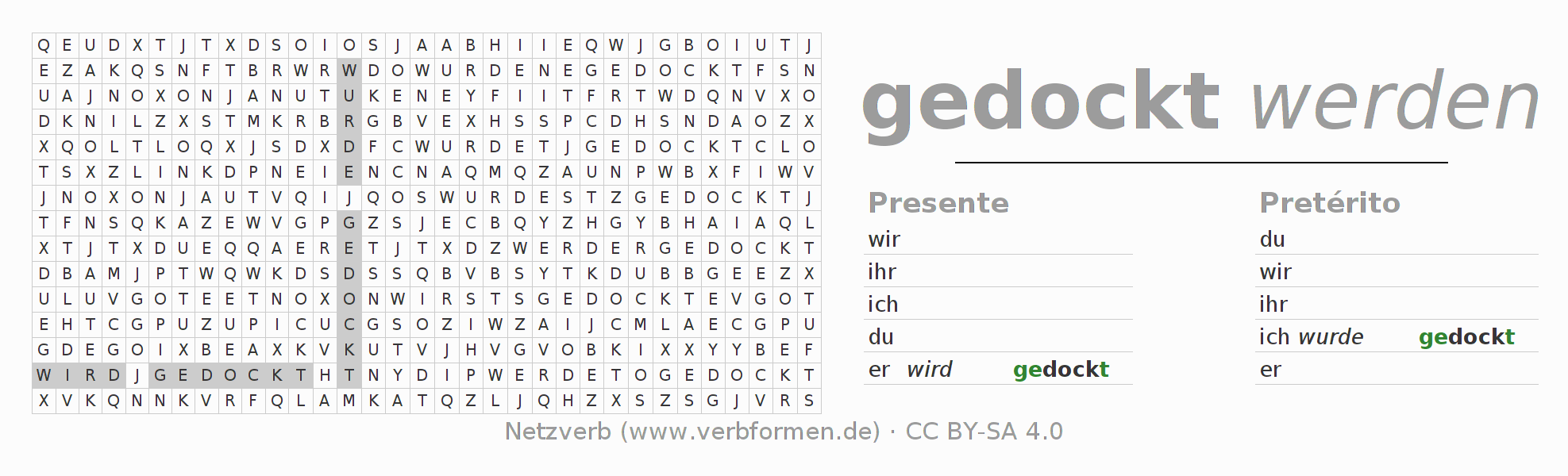 Juego de palabras cruzadas para la conjugación del verbo docken