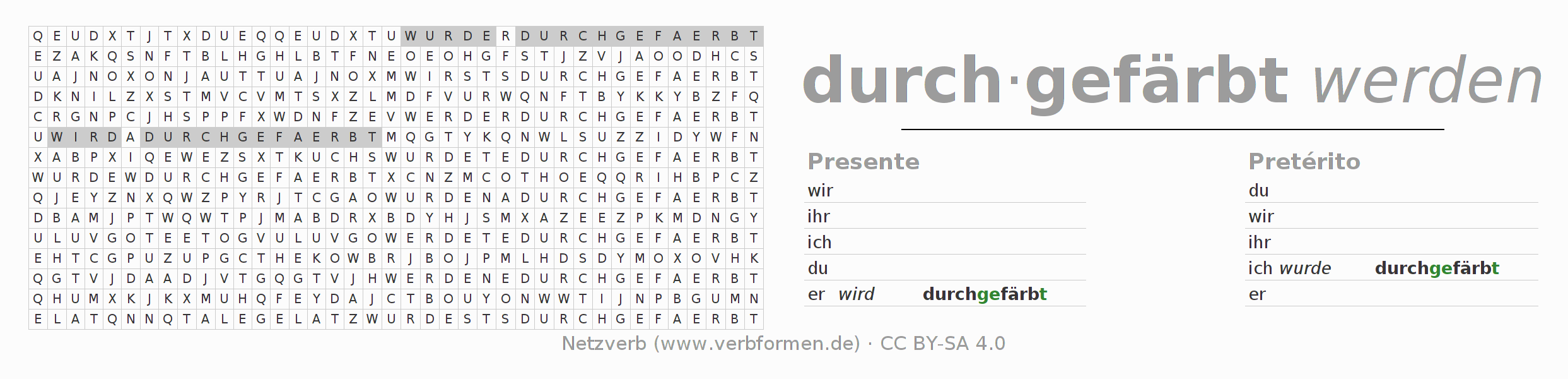 Juego de palabras cruzadas para la conjugación del verbo durchfärben