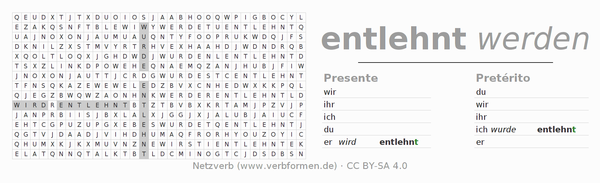 Juego de palabras cruzadas para la conjugación del verbo entlehnen