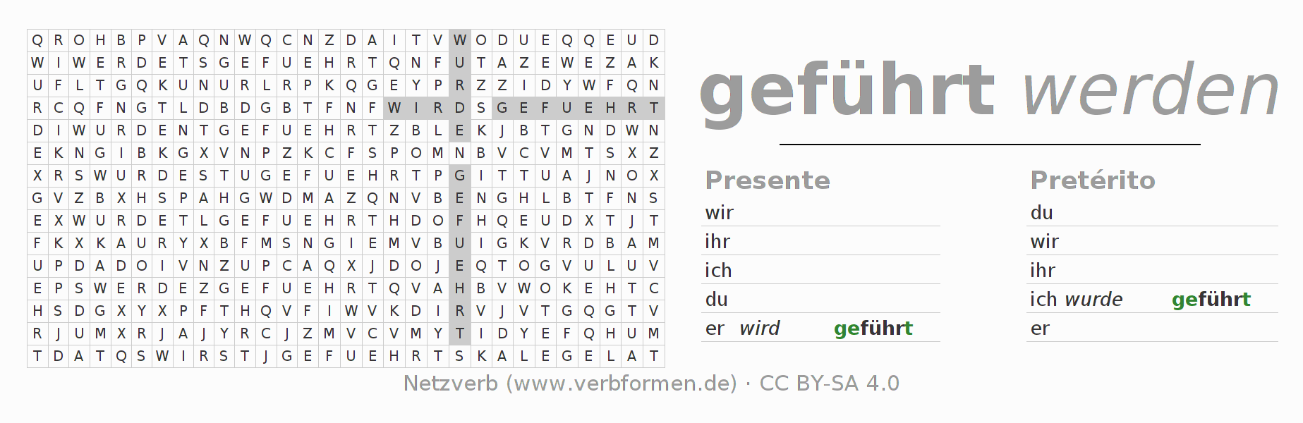 Juego de palabras cruzadas para la conjugación del verbo führen