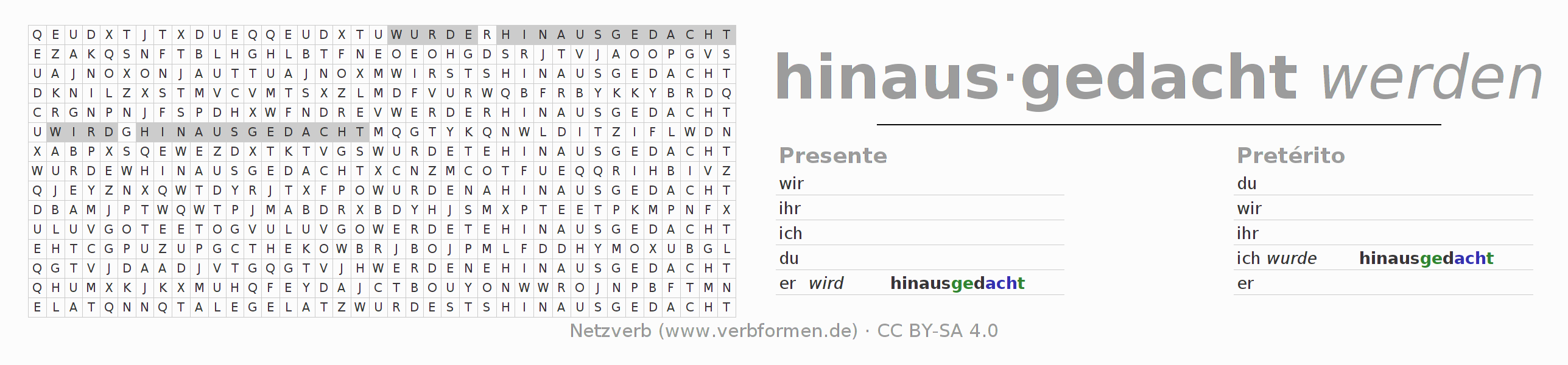 Juego de palabras cruzadas para la conjugación del verbo hinausdenken