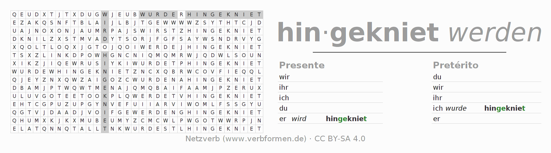 Juego de palabras cruzadas para la conjugación del verbo hinknien (hat)