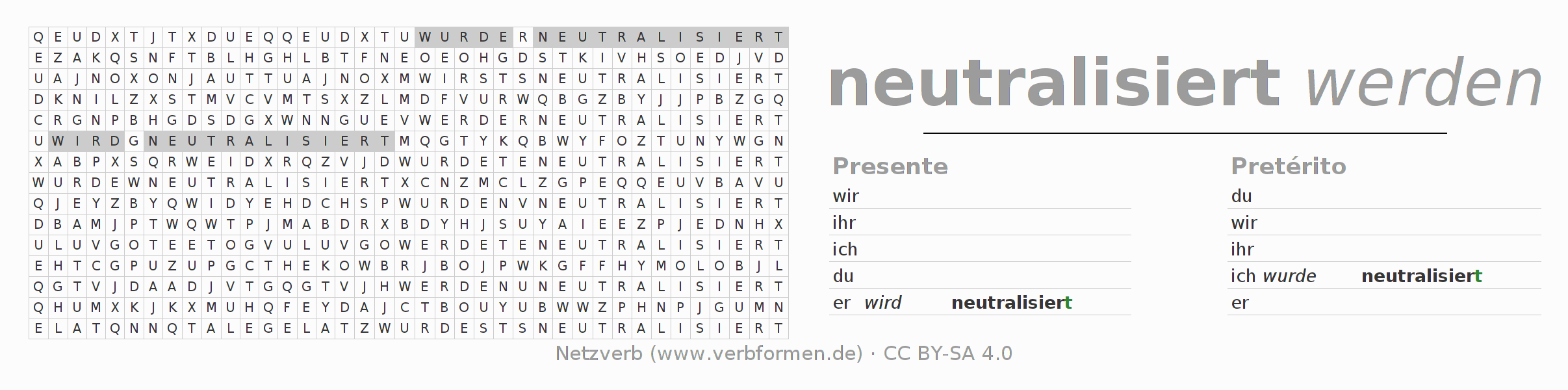 Juego de palabras cruzadas para la conjugación del verbo neutralisieren