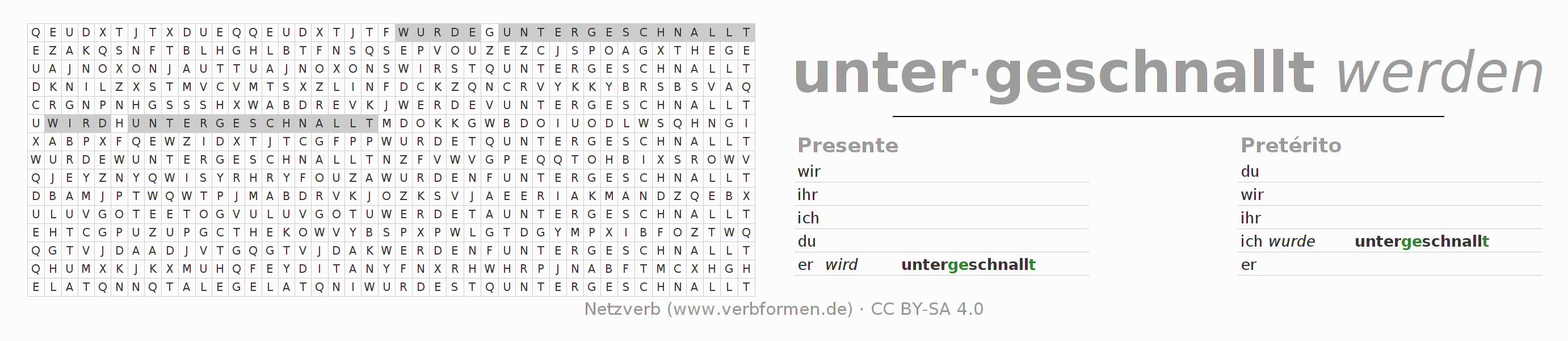 Juego de palabras cruzadas para la conjugación del verbo unterschnallen