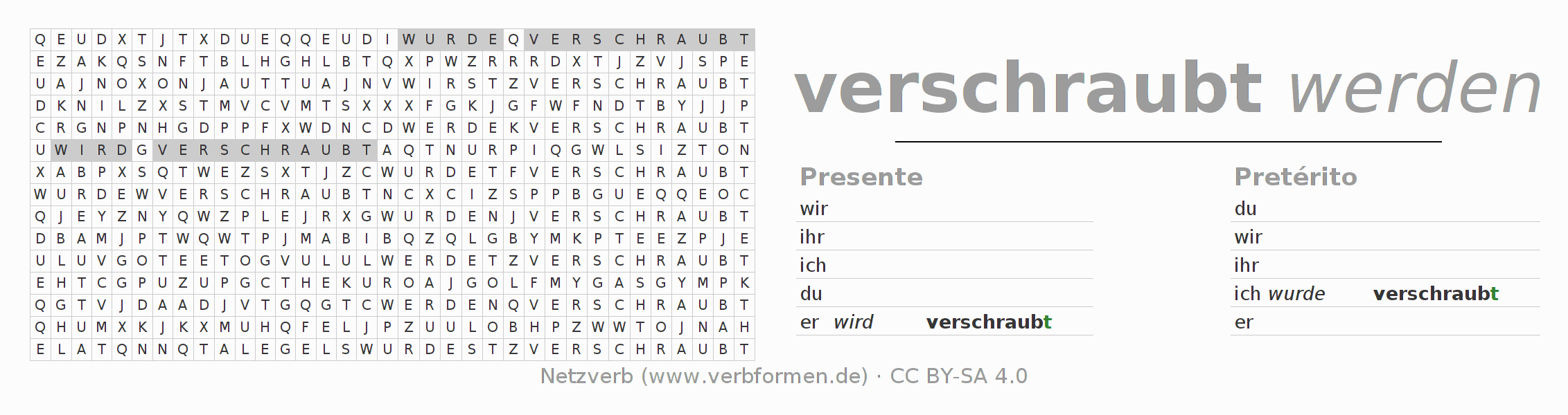 Juego de palabras cruzadas para la conjugación del verbo verschrauben