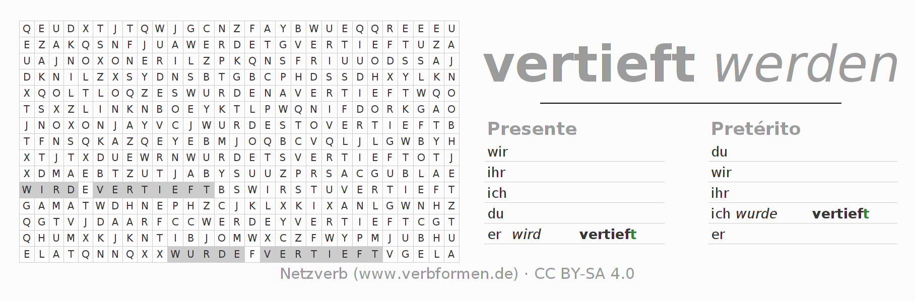 Juego de palabras cruzadas para la conjugación del verbo vertiefen
