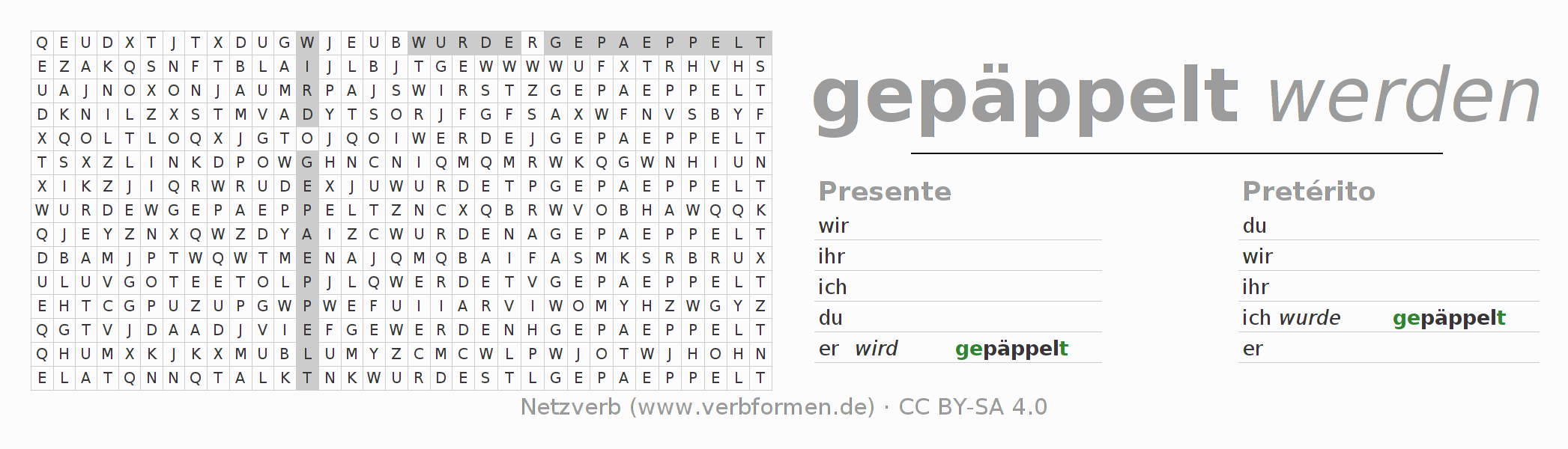 Juego de palabras cruzadas para la conjugación del verbo päppeln