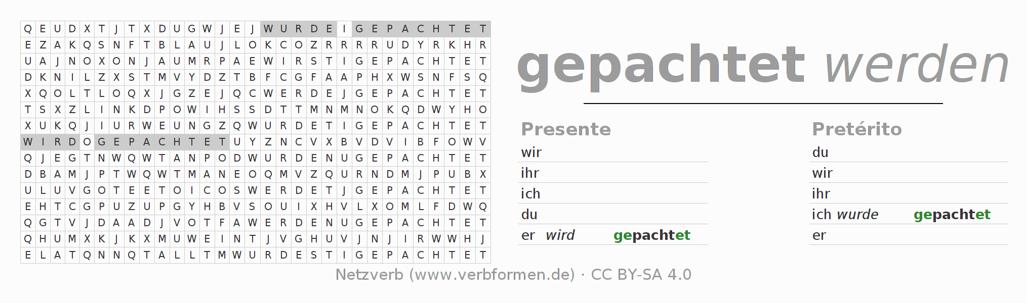 Juego de palabras cruzadas para la conjugación del verbo pachten