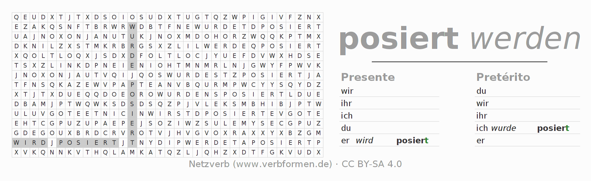 Juego de palabras cruzadas para la conjugación del verbo posieren