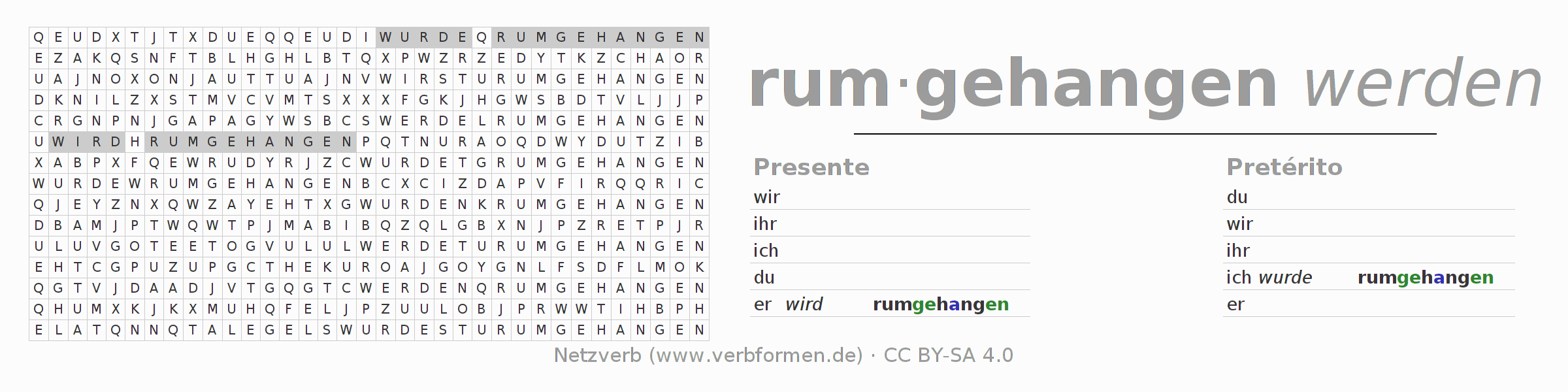 Juego de palabras cruzadas para la conjugación del verbo rumhängen