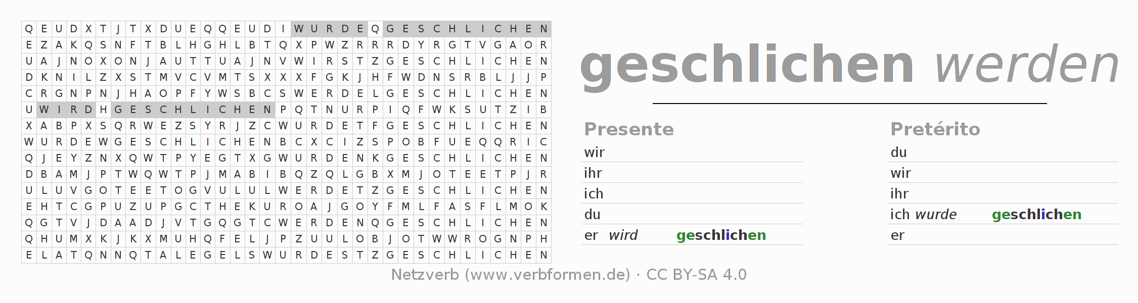 Juego de palabras cruzadas para la conjugación del verbo schleichen (ist)