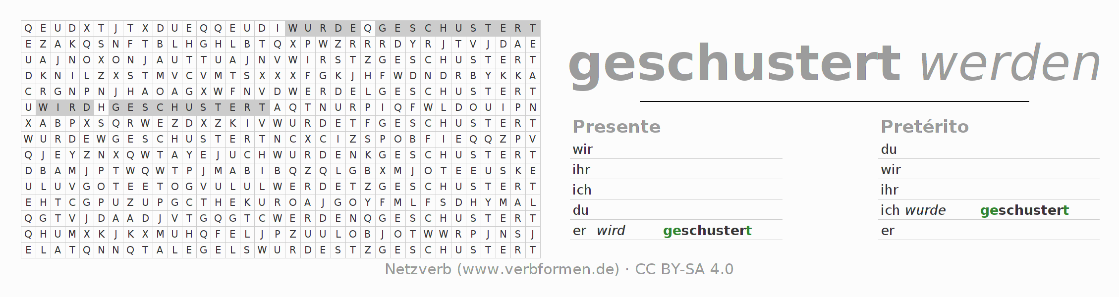 Juego de palabras cruzadas para la conjugación del verbo schustern