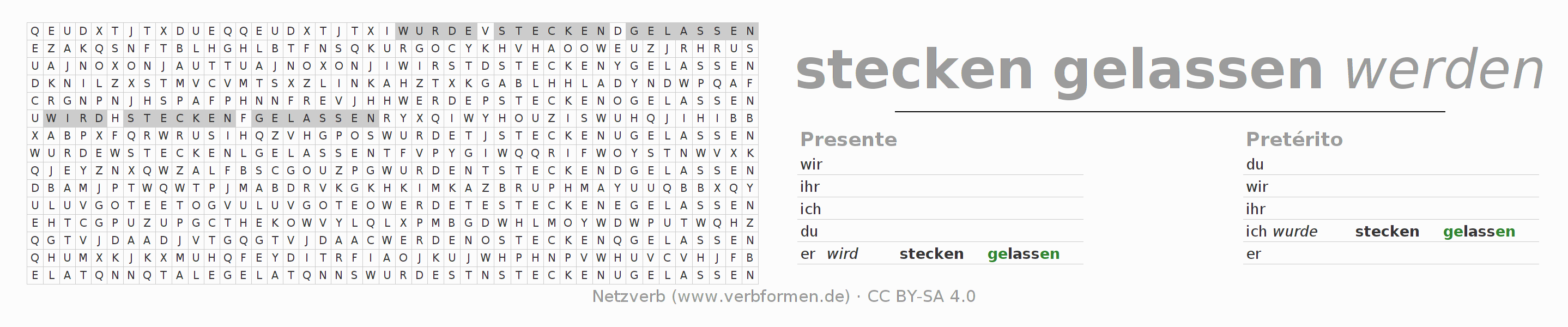 Juego de palabras cruzadas para la conjugación del verbo steckenlassen