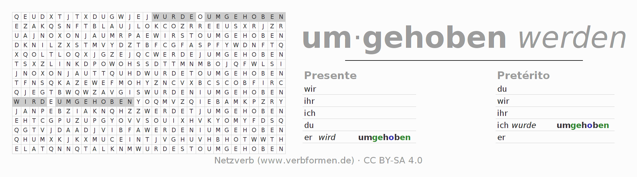 Juego de palabras cruzadas para la conjugación del verbo umheben