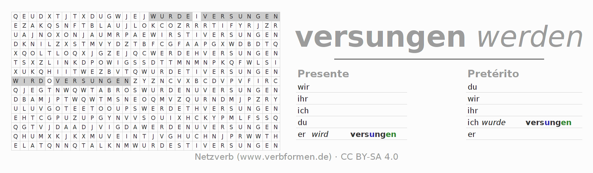 Juego de palabras cruzadas para la conjugación del verbo versingen