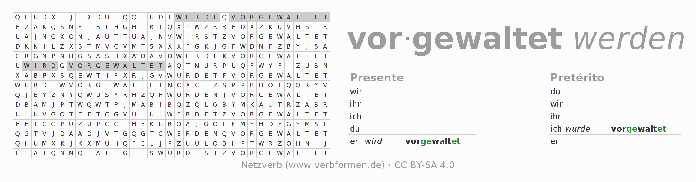 Juego de palabras cruzadas para la conjugación del verbo vorwalten