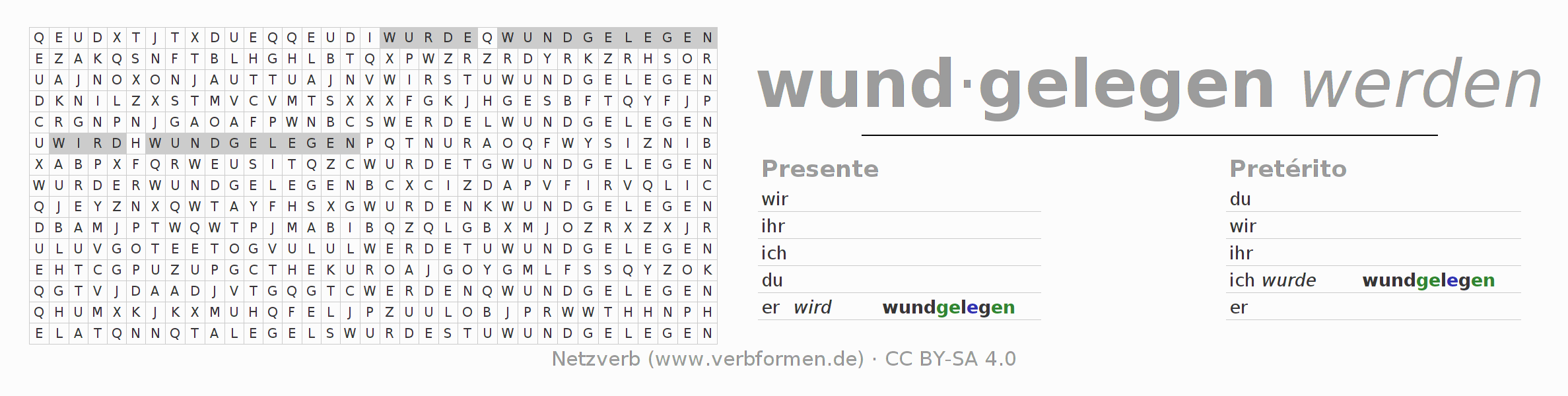 Juego de palabras cruzadas para la conjugación del verbo wundliegen