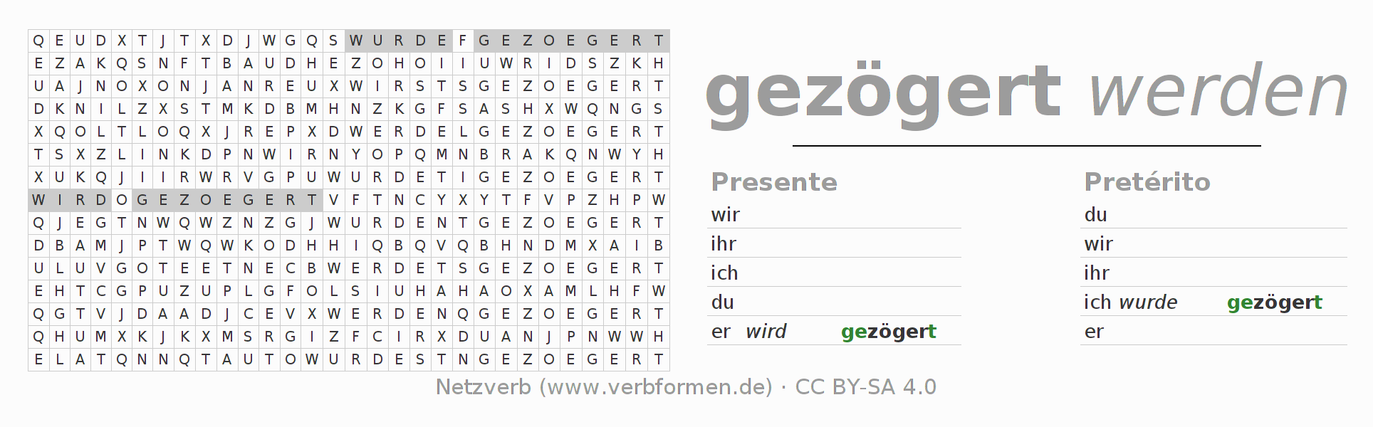 Juego de palabras cruzadas para la conjugación del verbo zögern