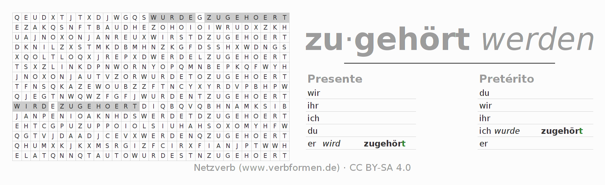 Juego de palabras cruzadas para la conjugación del verbo zugehören