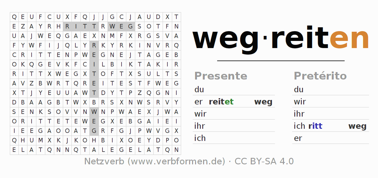 Juego de palabras cruzadas para la conjugación del verbo wegreiten