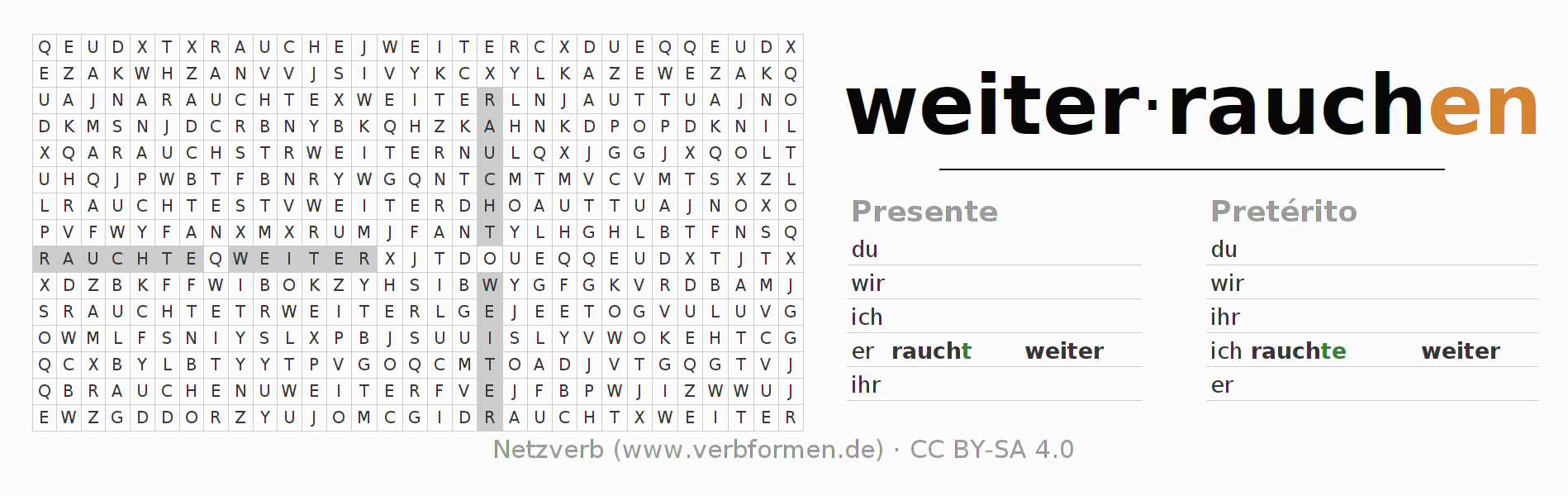 Juego de palabras cruzadas para la conjugación del verbo weiterrauchen