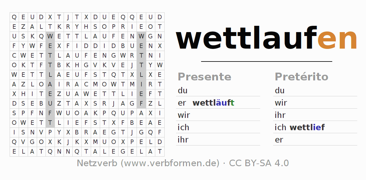 Juego de palabras cruzadas para la conjugación del verbo wettlaufen (ist)