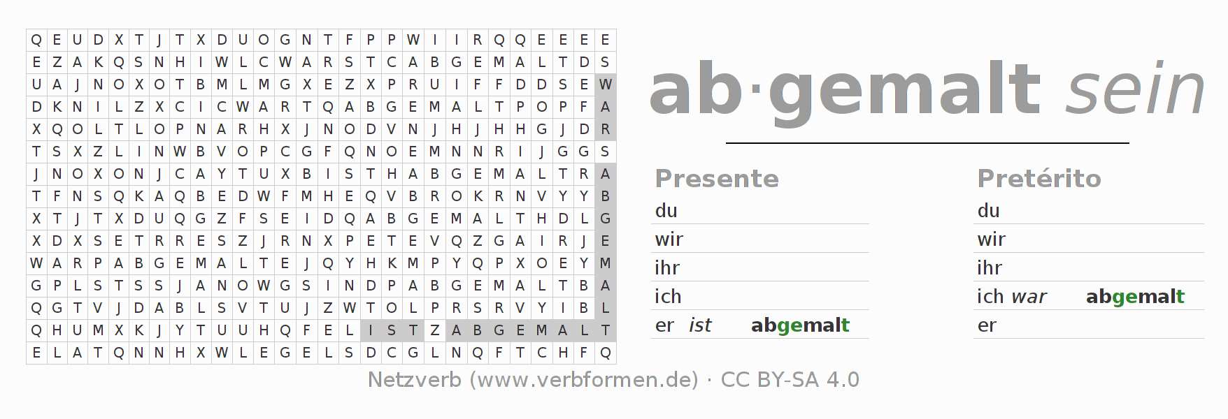 Juego de palabras cruzadas para la conjugación del verbo abmalen