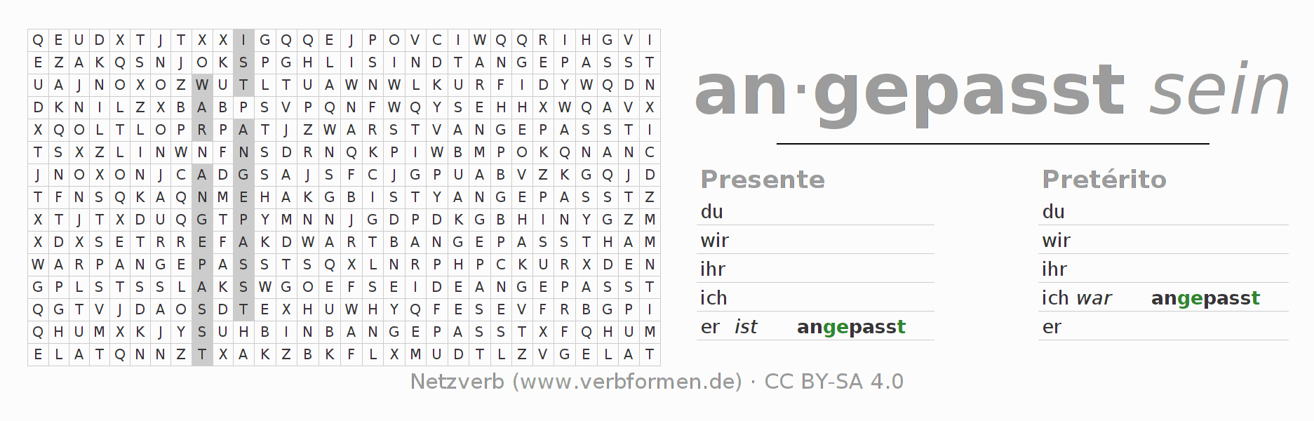 Juego de palabras cruzadas para la conjugación del verbo anpassen