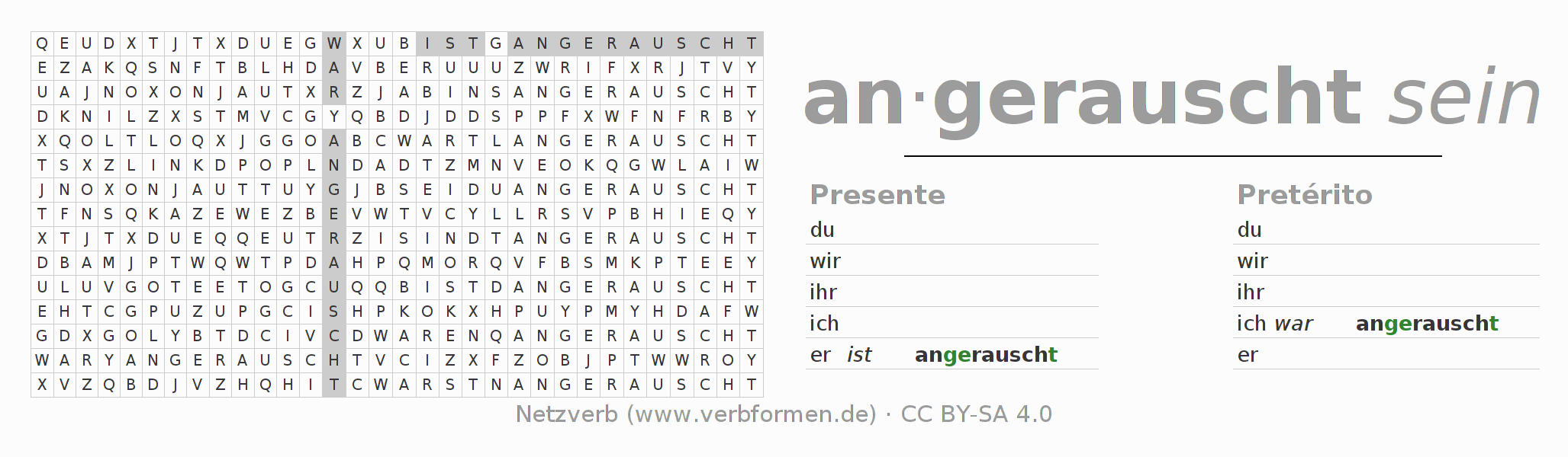 Juego de palabras cruzadas para la conjugación del verbo anrauschen