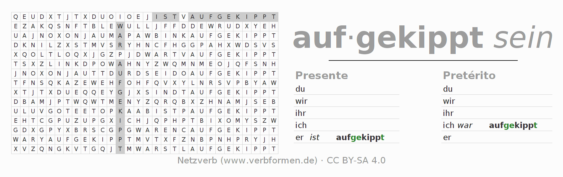 Juego de palabras cruzadas para la conjugación del verbo aufkippen