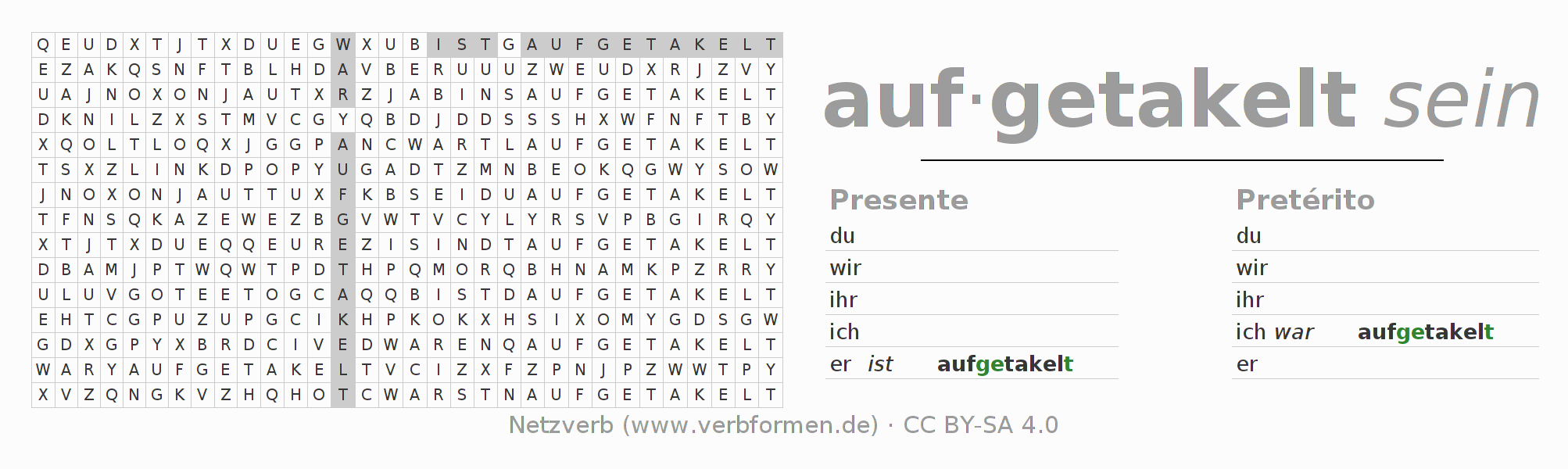 Juego de palabras cruzadas para la conjugación del verbo auftakeln