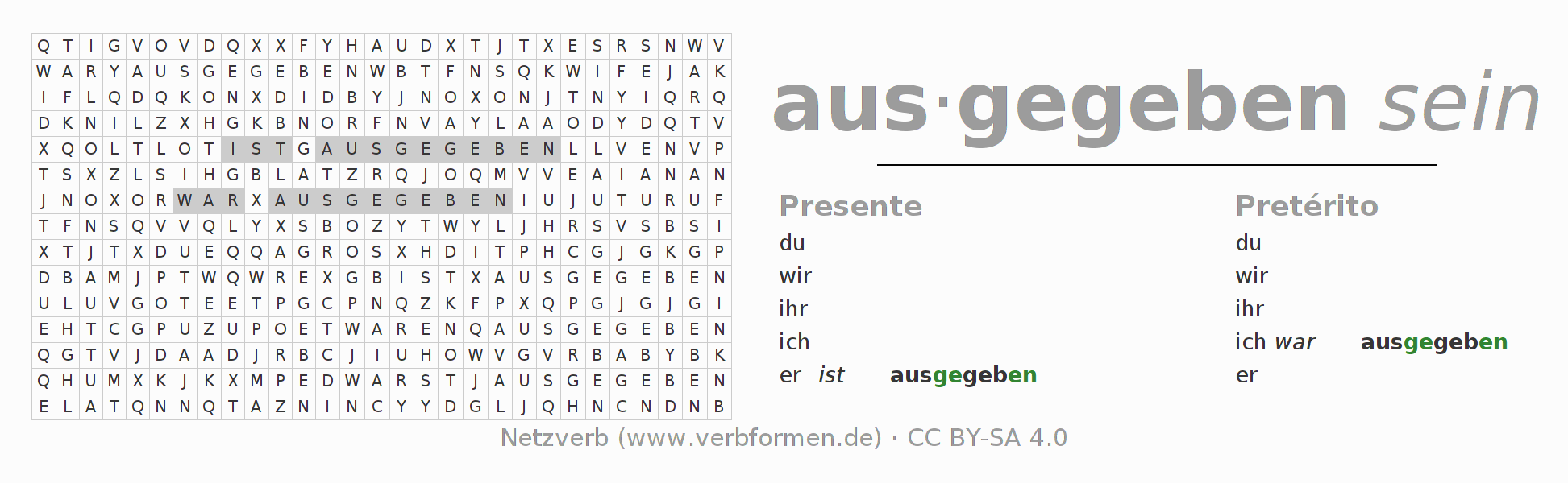 Juego de palabras cruzadas para la conjugación del verbo ausgeben