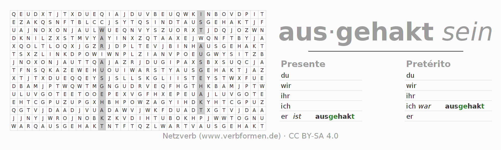 Juego de palabras cruzadas para la conjugación del verbo aushaken