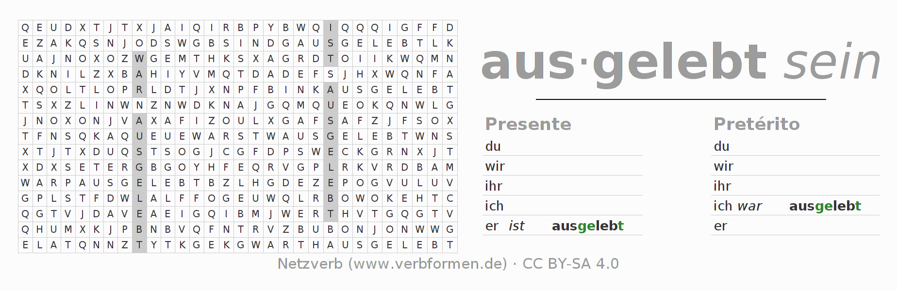 Juego de palabras cruzadas para la conjugación del verbo ausleben