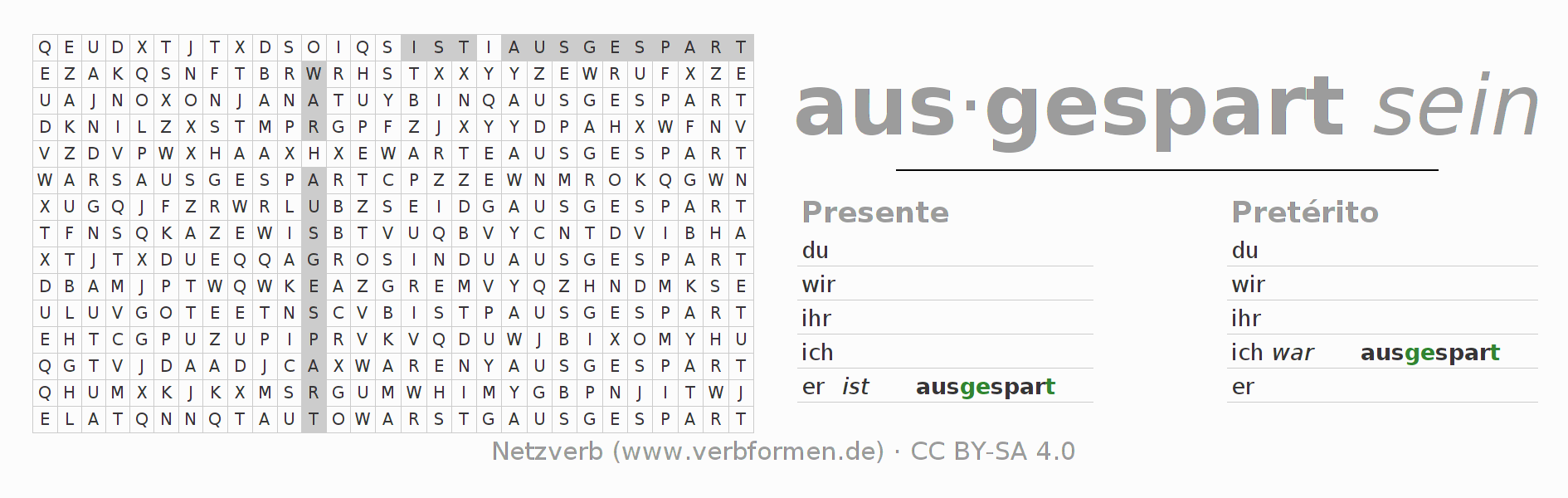 Juego de palabras cruzadas para la conjugación del verbo aussparen