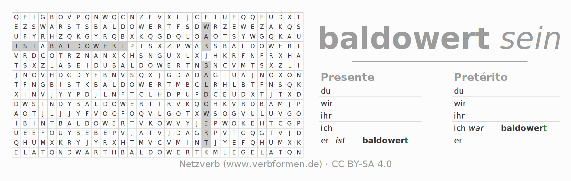 Juego de palabras cruzadas para la conjugación del verbo baldowern