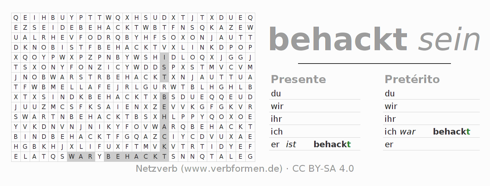 Juego de palabras cruzadas para la conjugación del verbo behacken