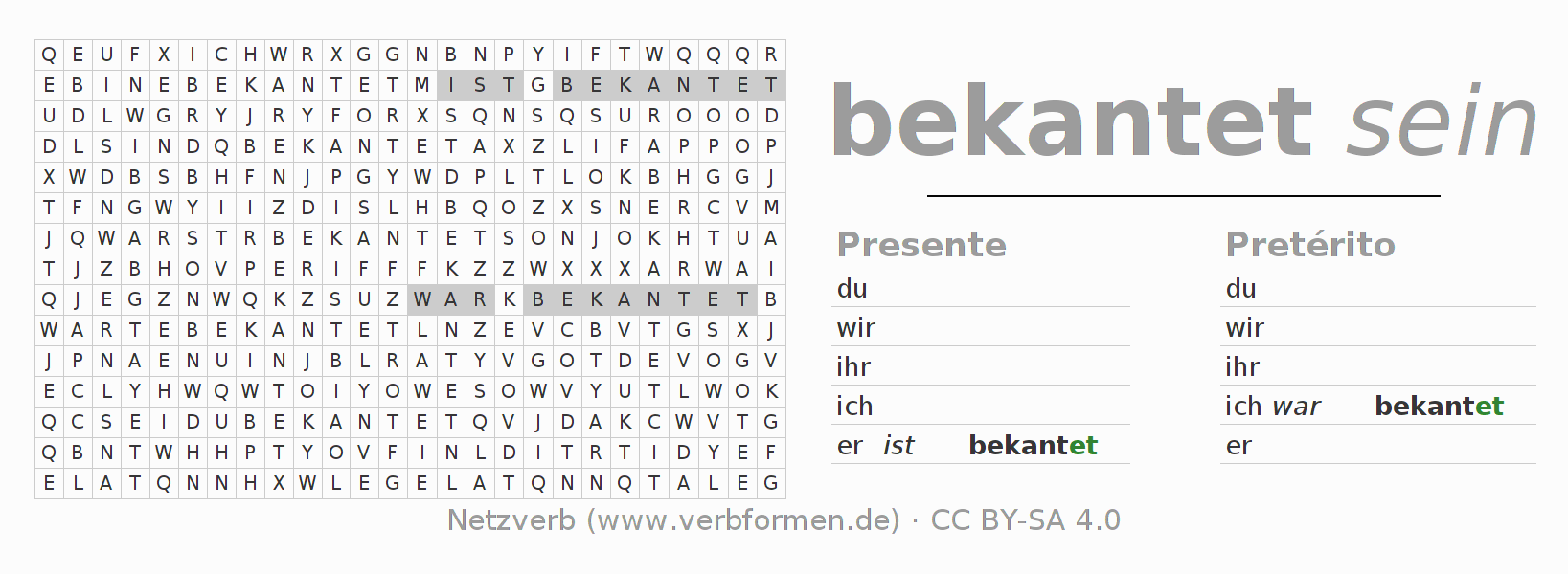 Juego de palabras cruzadas para la conjugación del verbo bekanten