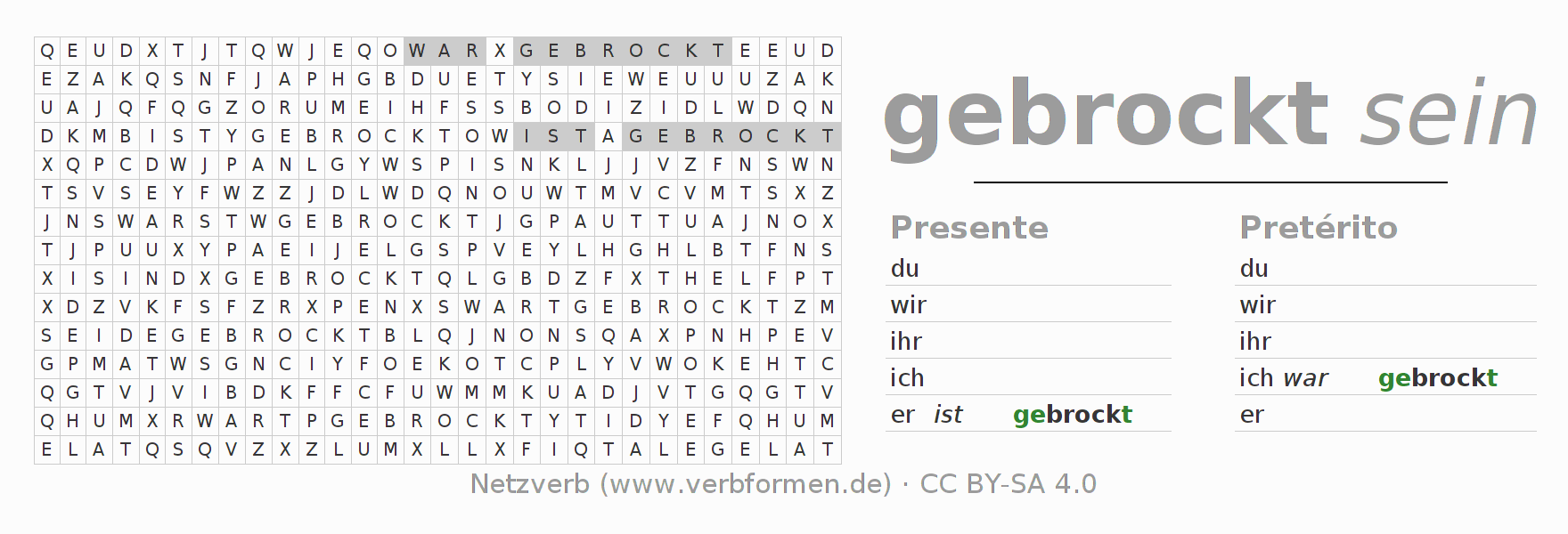 Juego de palabras cruzadas para la conjugación del verbo brocken