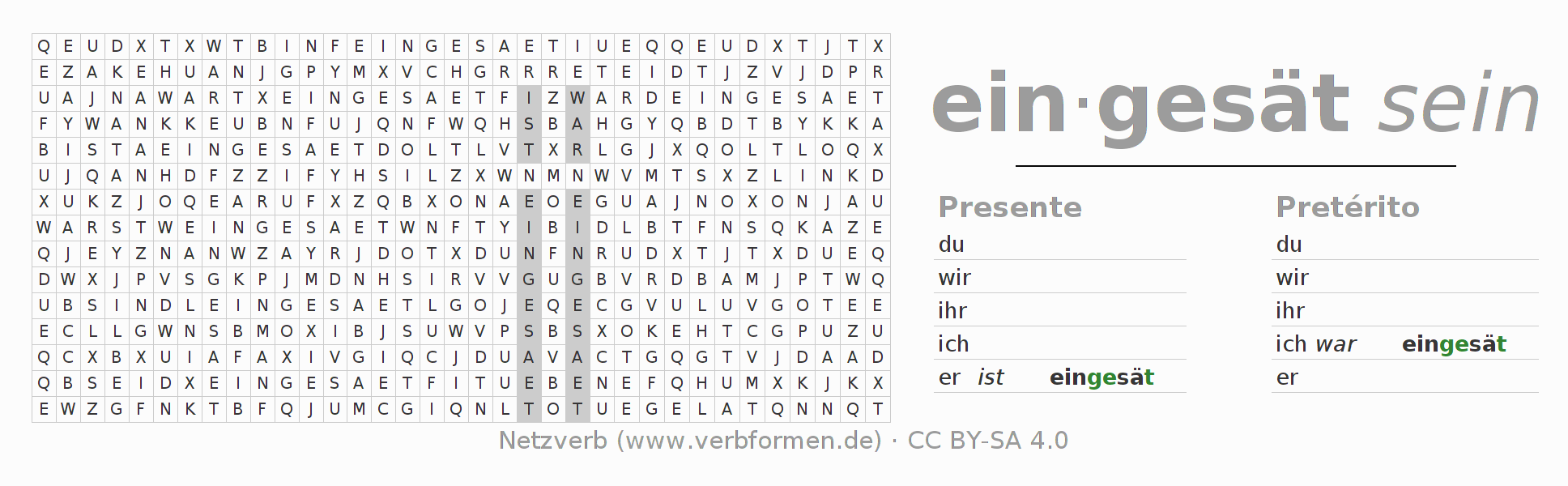 Juego de palabras cruzadas para la conjugación del verbo einsäen
