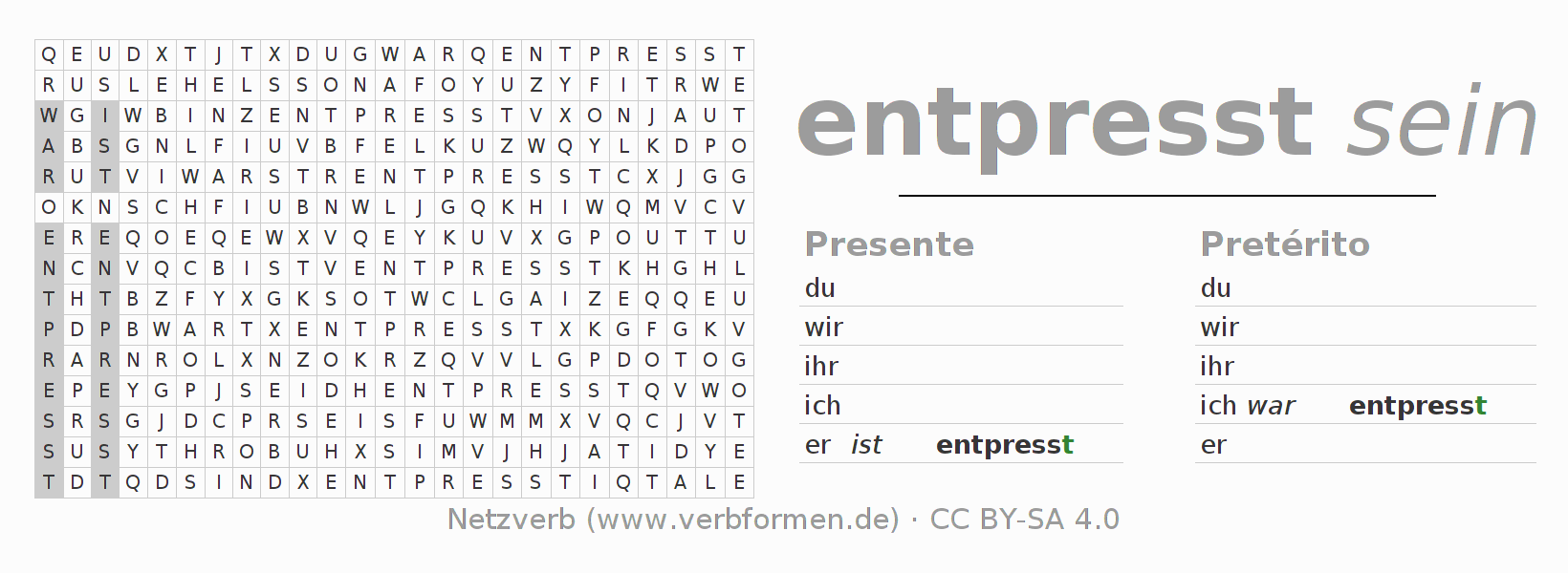 Juego de palabras cruzadas para la conjugación del verbo entpressen