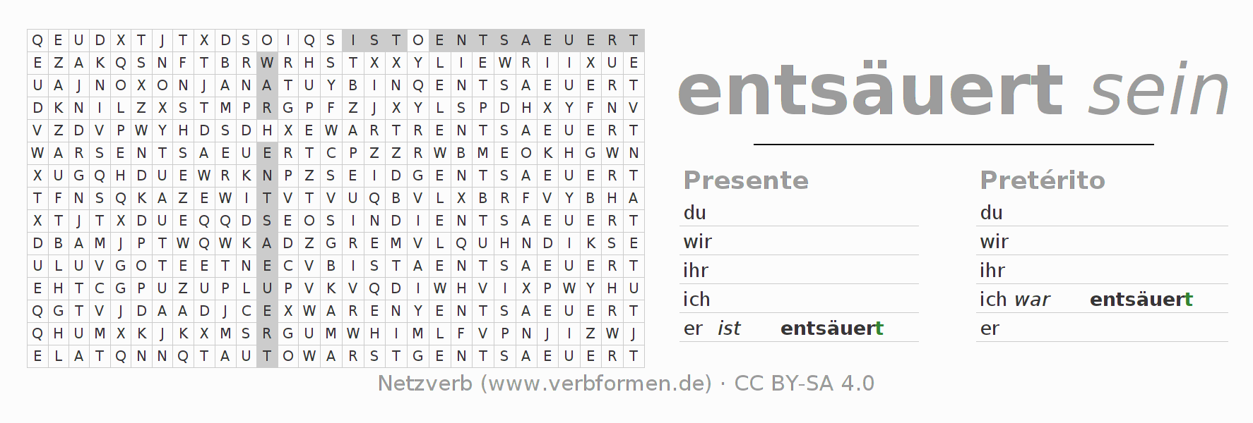 Juego de palabras cruzadas para la conjugación del verbo entsäuern