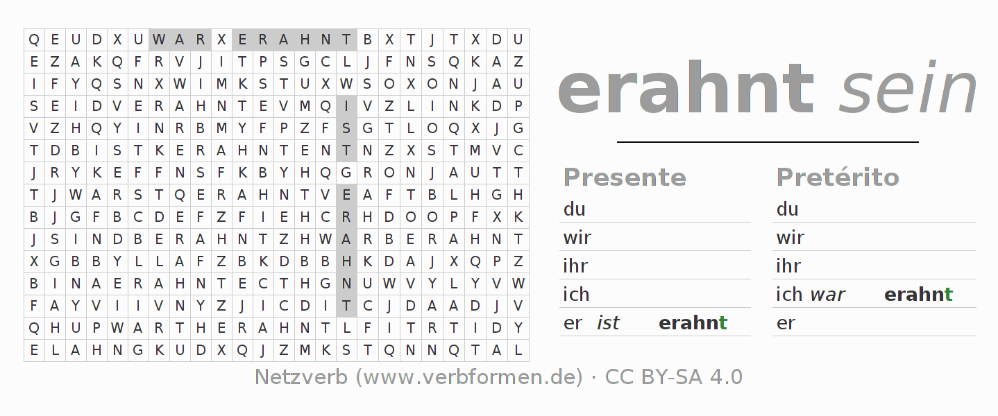 Juego de palabras cruzadas para la conjugación del verbo erahnen