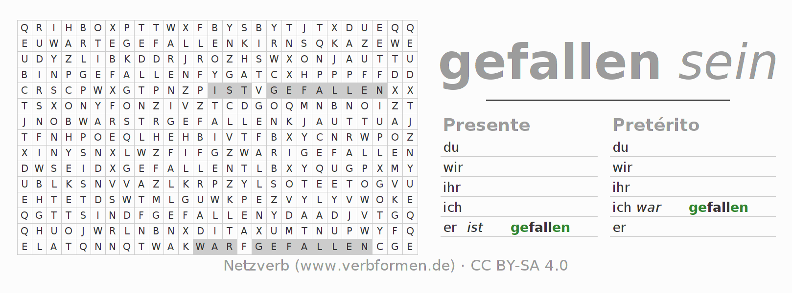 Juego de palabras cruzadas para la conjugación del verbo fallen