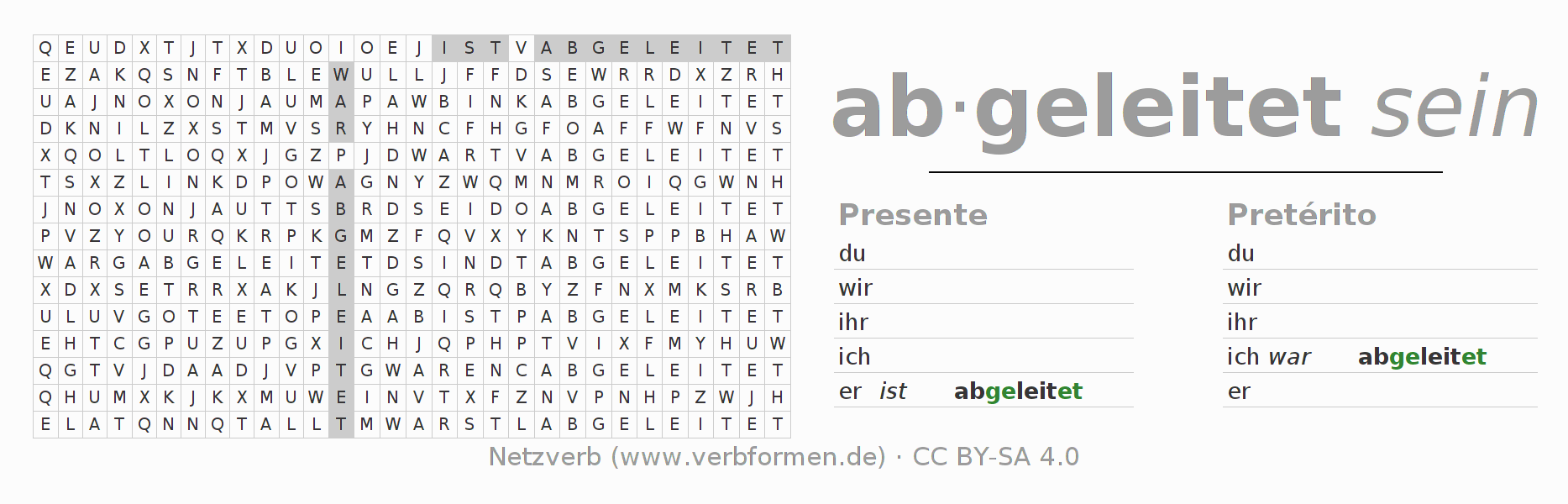 Juego de palabras cruzadas para la conjugación del verbo ableiten