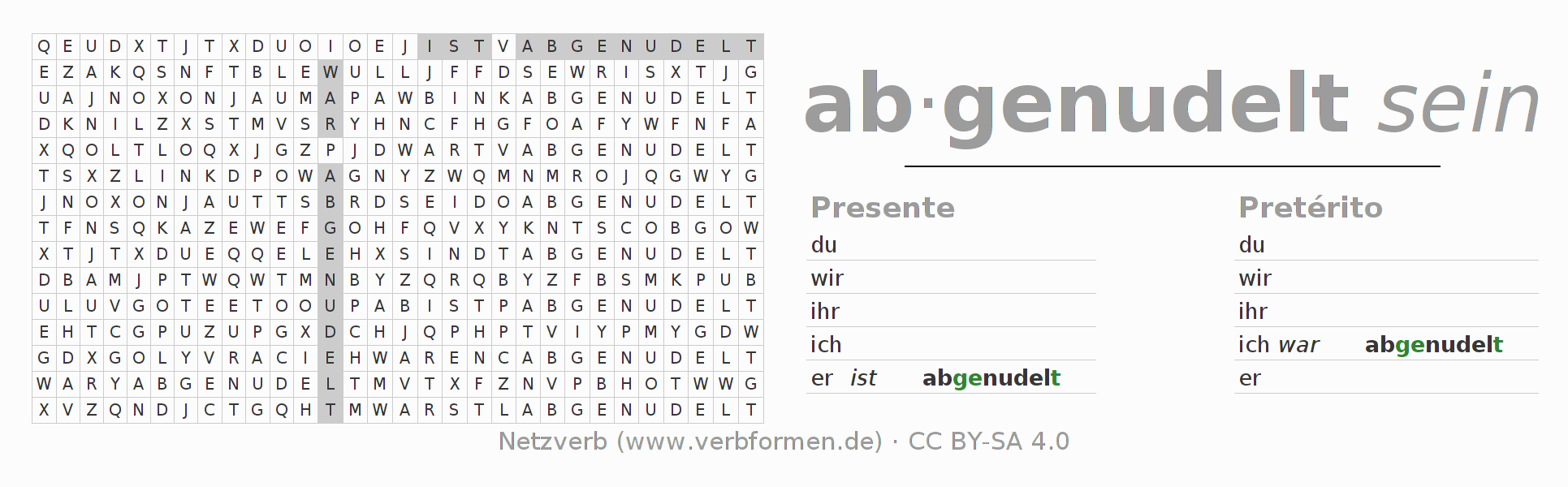 Juego de palabras cruzadas para la conjugación del verbo abnudeln